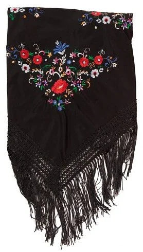 Mantón de Sevillana o Chulapa Negro con Bordado Sevillanas Partilandia